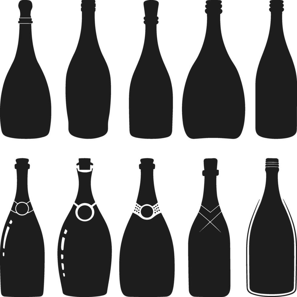 Elegant Champagne and Wine Bottle Silhouette Set for Celebration Design vector