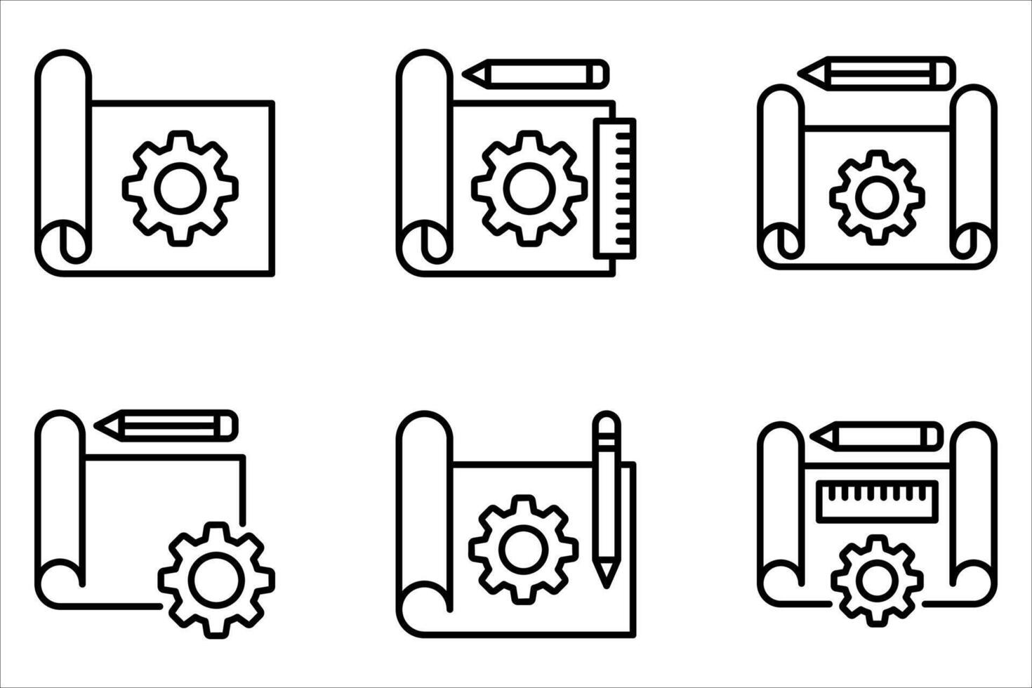 blueprint icon set on white background, vector