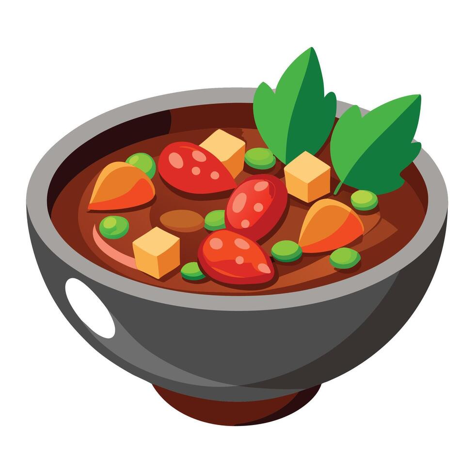 Bowl of beef stew with vegetables vector