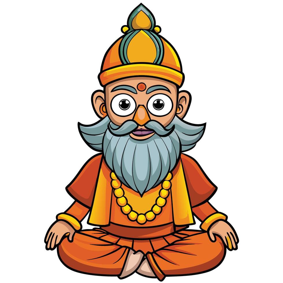 Guru purnima greeting card with meditating hermit vector