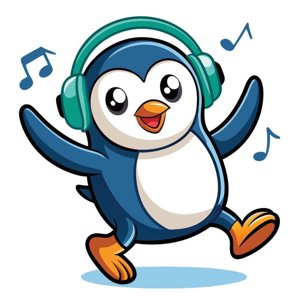 Cute Penguin Wearing Earmuff, cartoon character vector