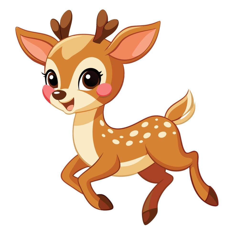 Cute animal deer cartoon jumping on white background vector
