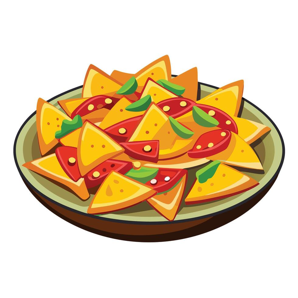 Dish with nacho chips in bowls. mexican food cartoon style illustration vector