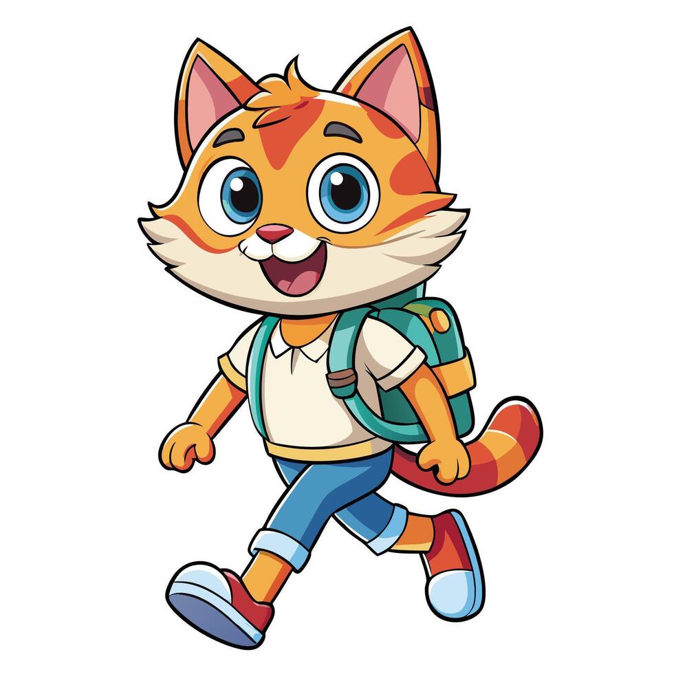 Cute Cat With Bag Going To School Cartoon vector