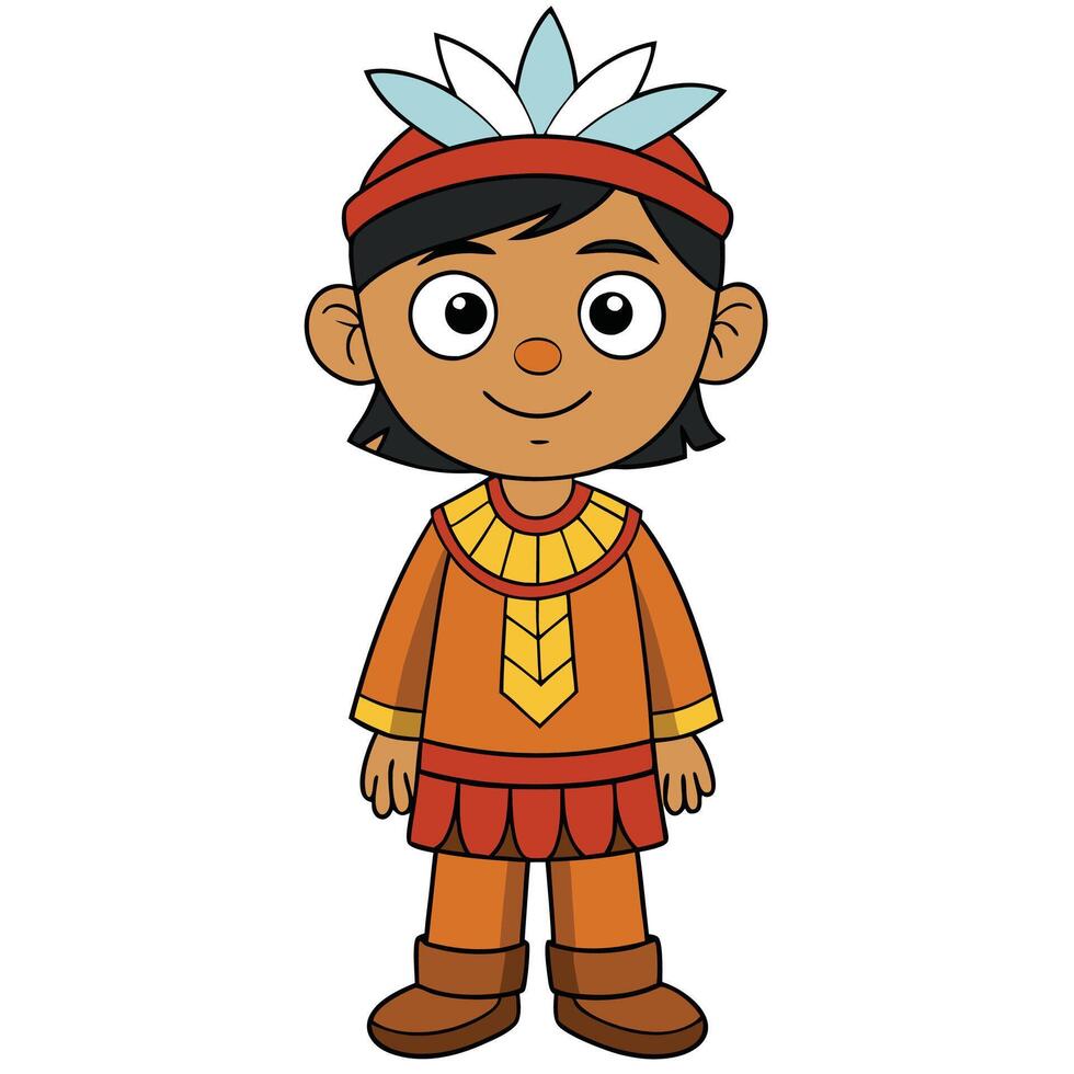 Boy wearing american indian costume vector