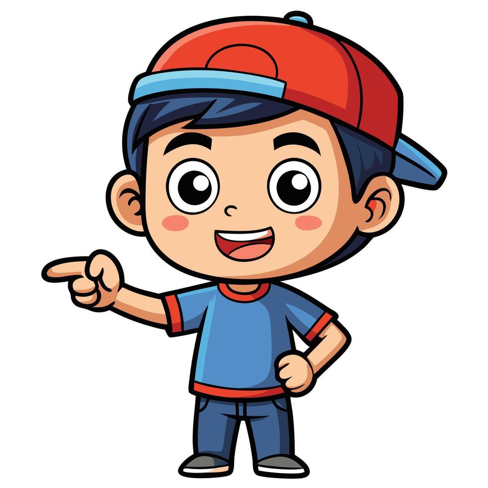 A Cute Boy Pointing His Finger on White Background vector