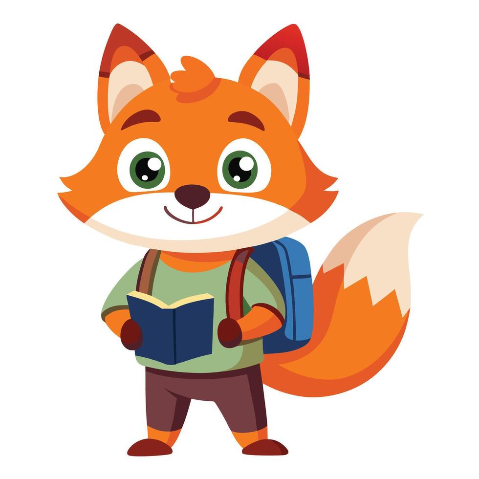 Cat With Bag Reading Book Cartoon vector