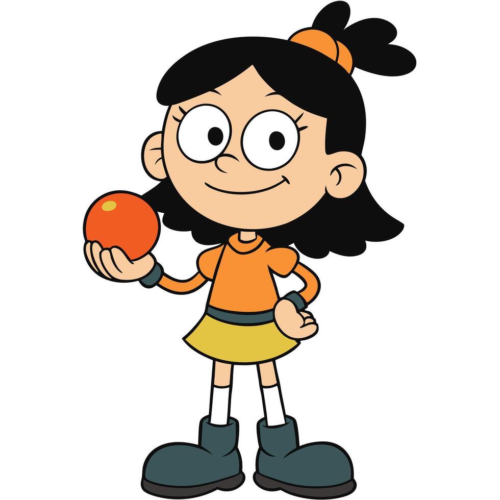 Happy girl cartoon character holding an orange vector