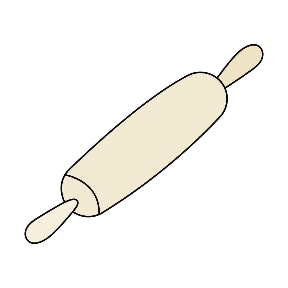 illustration of a beige wooden rolling pin on a white background. Kitchen utensils. vector