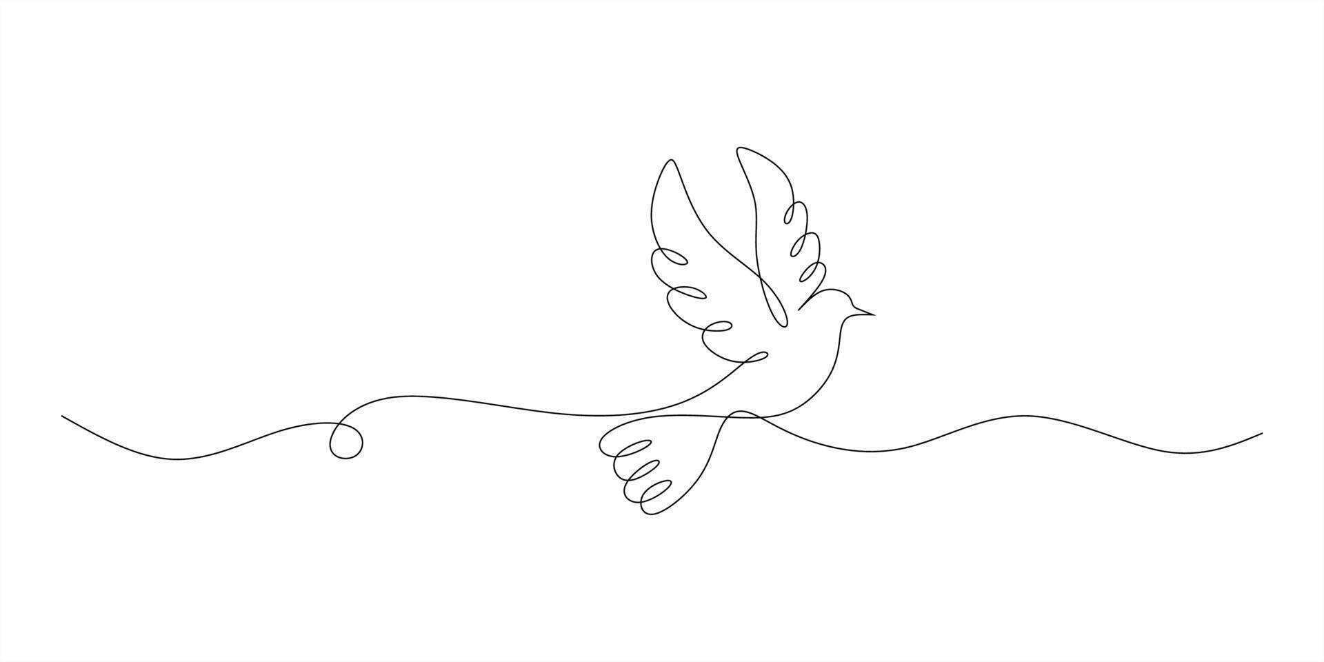 Continuous line drawing of flying bird shape. Single line drawing dove. Love symbol. vector