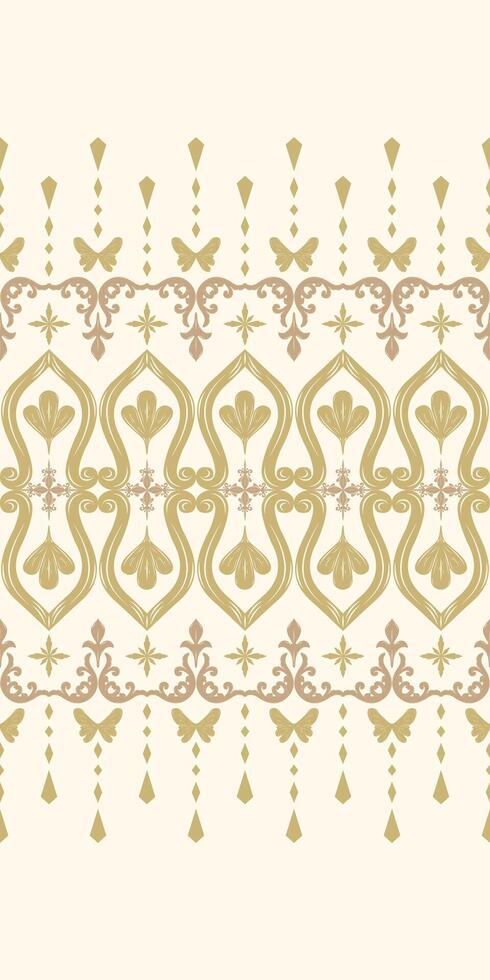 Beautifully Elegance Border Decoration inspired by Elf's Garden Style Pattern. Delicate Golden Brown Embroidery. Rich Opulence Brocade Stripe for All Classy Luxury Work. Nature Leaves Butterfly. Haute vector