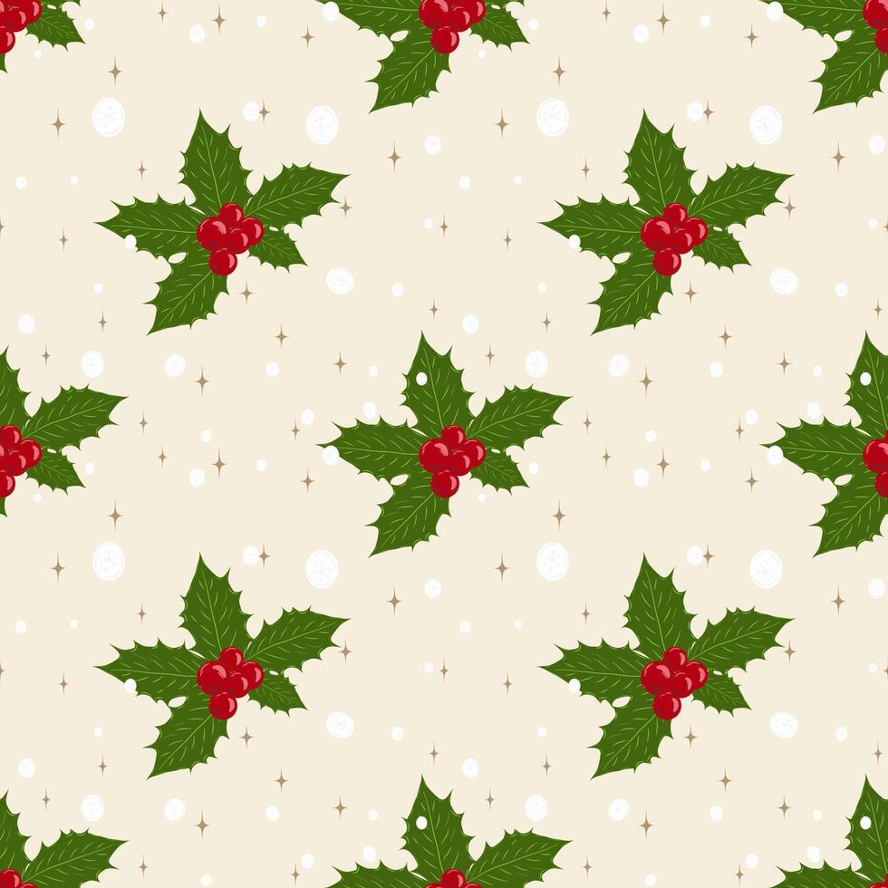 Beautiful Snowing and Bunch of Holly Leaves Pattern Christmas Collection illustration Repeat Detailed Pattern Design for Wrapping Paper Wallpaper Scarf Fabric Carpet Rug Embroidery Seamless vector