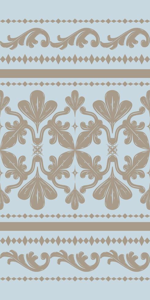 Luxury Elaborate Detailed Victorian Florals Leaves Gold Scroll Ornament Pattern on Light Grey Background. Exquisitely Embroidery Curly Rich Border Seamless Lace Manly Design Elegance Haute Couture vector
