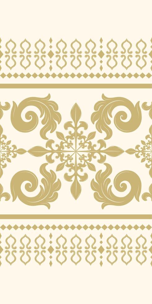 Opulence Delicate Golden Leaves and Petals Embroidery On Beige Background. Detailed Rich Fleur De lis Border Ornate Scroll. Royal Silk Design for All Expensive Luxury Work. Haute Couture Light Forest vector