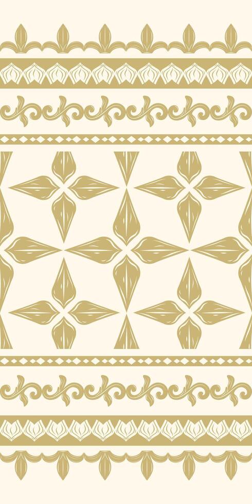 Delicate Golden Silk Embroidery Florals on Beige Background Seamless Pattern Lace. Rich and Classy Border Petals Stars For All Luxury Elegant Design. Ornate Scroll Hand Draw Craft Elaborate work. vector