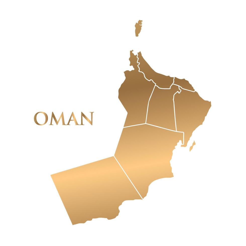 Golden line drawing of Oman and the name of the country Oman vector