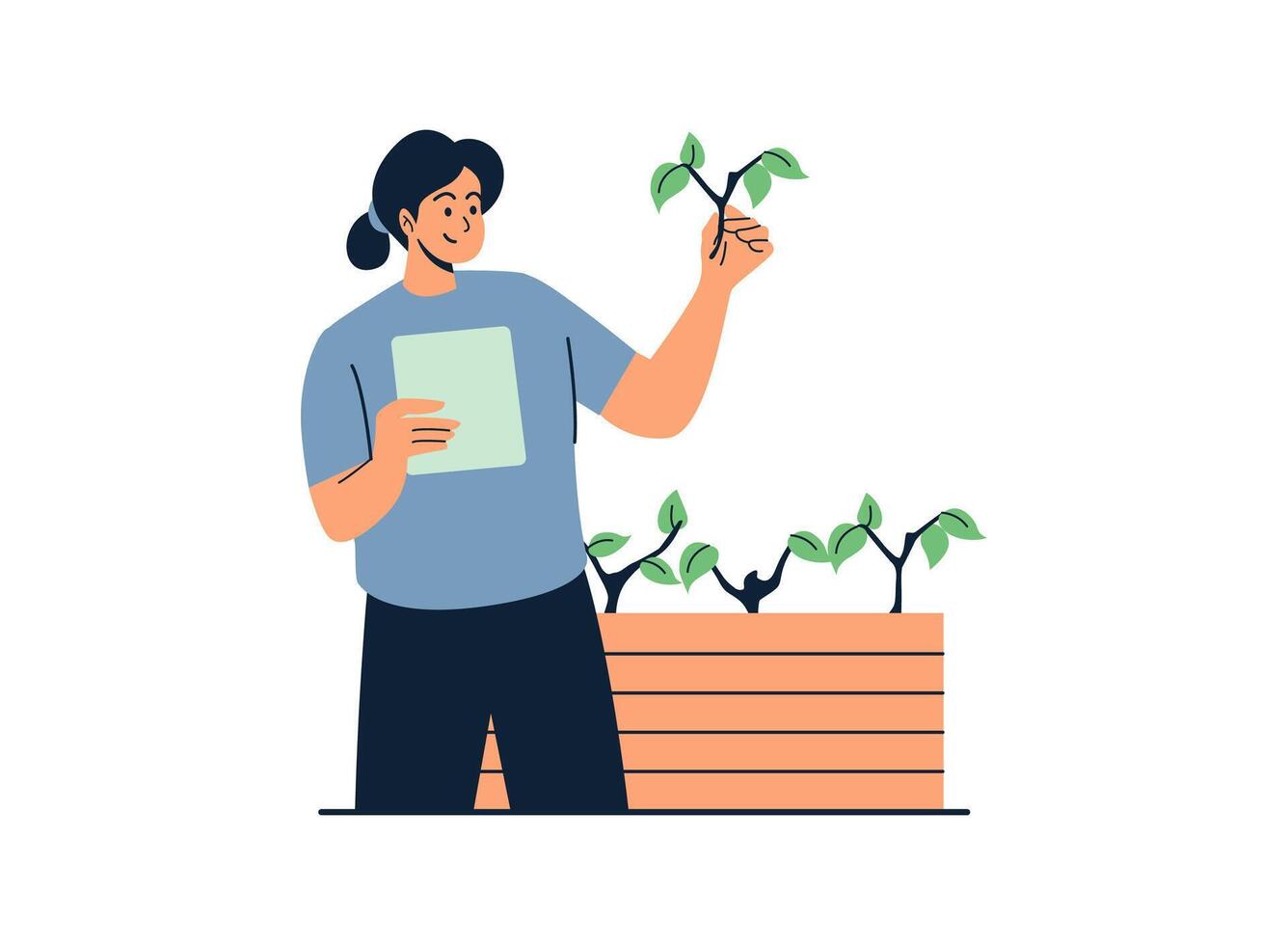 Illustration of an Modern Farming Technology Inspecting Plant vector