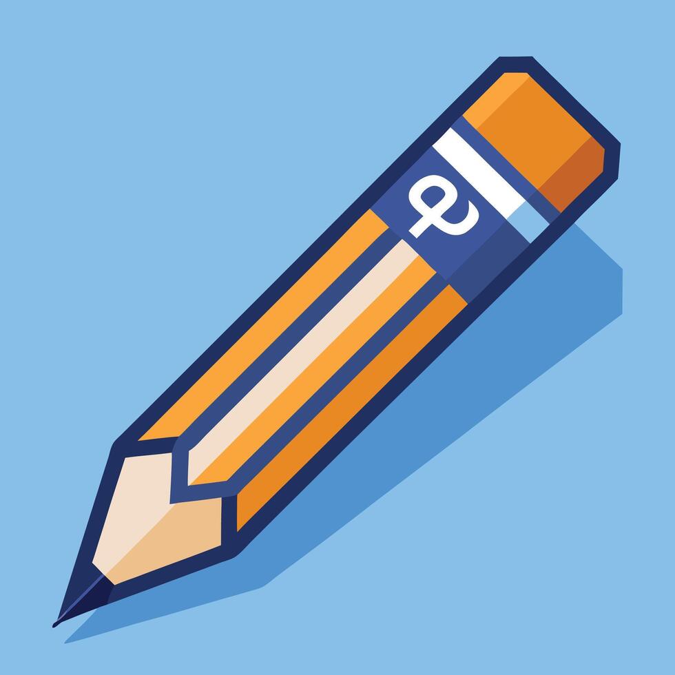Stylized pencil icon, flat design, vibrant orange and blue colors, minimalist illustration, sharp geometric shapes vector