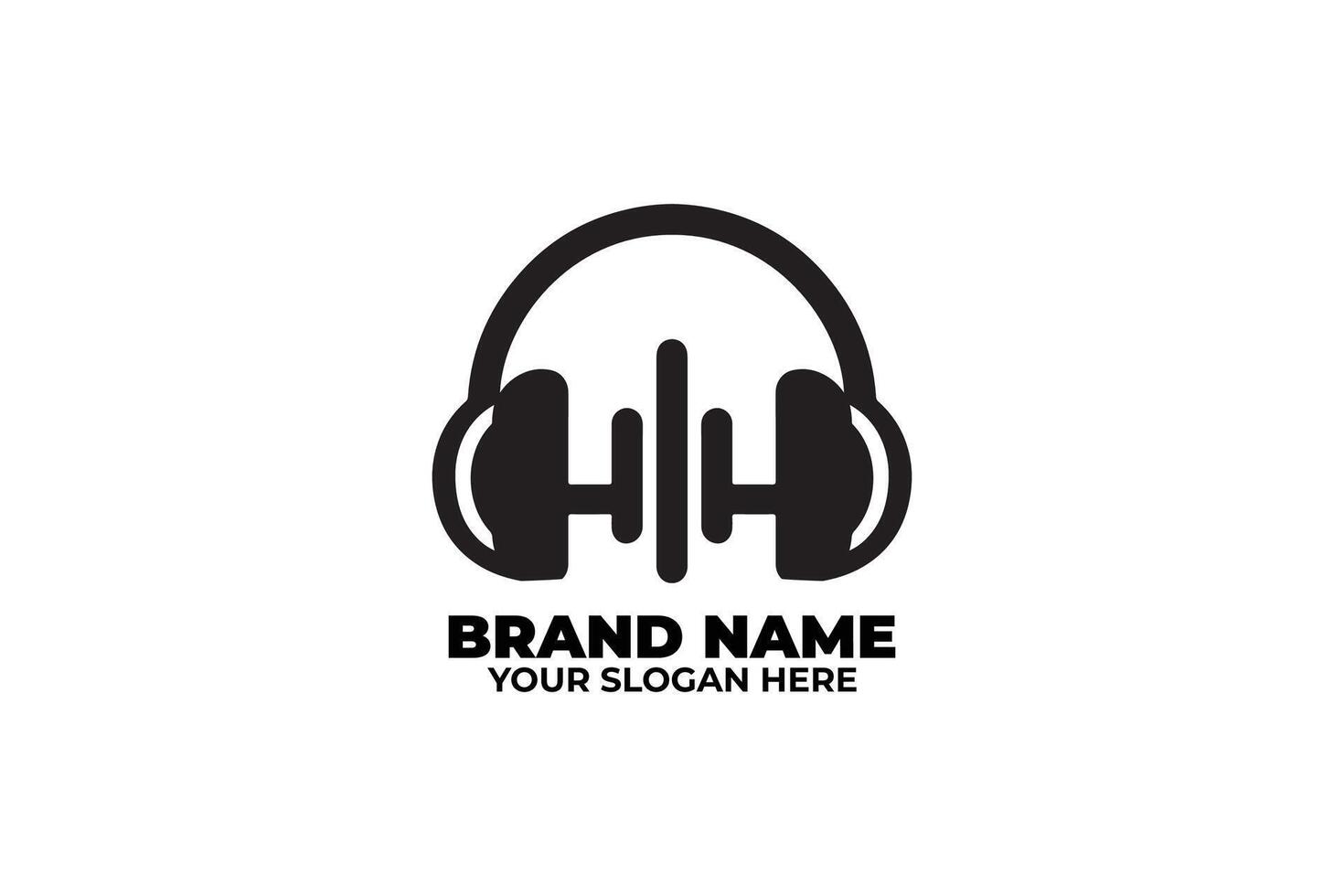 Minimalist Music Symbol, Headphones and Waveform vector
