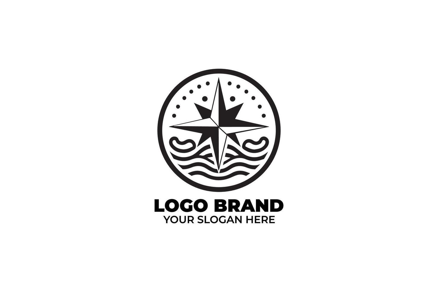 Minimalist Ocean Navigation Logo in Black and White vector