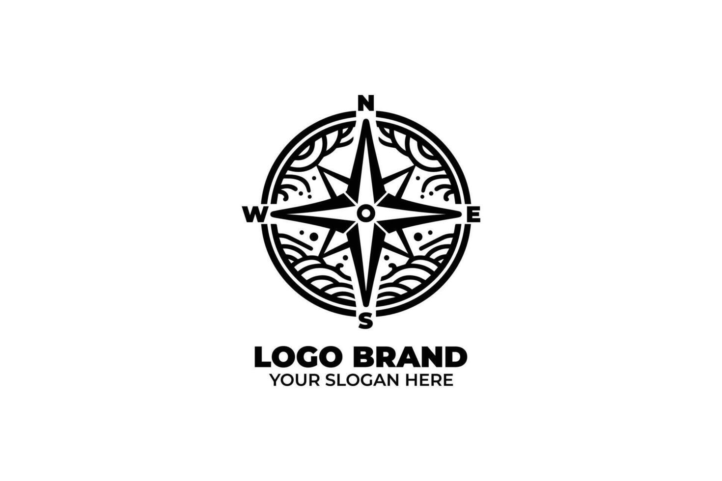 Nautical Compass with Waves for Exploration vector