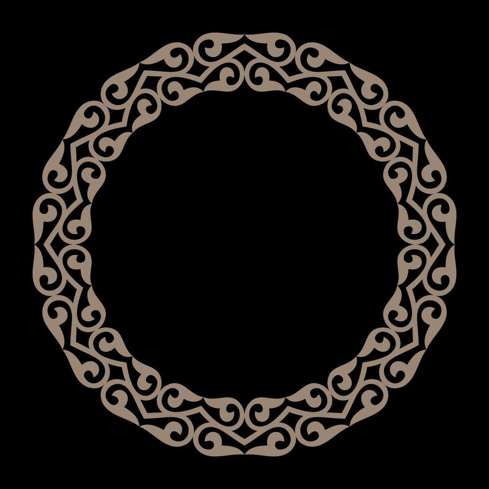 Oriental gold round frame with arabesques and floral elements. Abstract fine ornament. For ceramic, porcelain, embroidery, sandblasting, laser cutting. Islam, Indian, Ottoman motif. vector