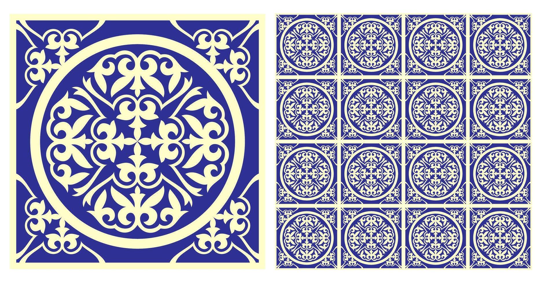 Mediterranean ceramic tile pattern. Seamless Azulejo tile. Portuguese, Sicilian, Spanish tile traditional design. For wrapping paper, wallpaper, fabric, textile. Islam, Arabic, Indian, Ottoman motif. vector