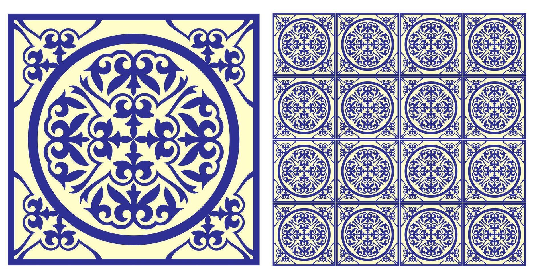 Seamless Azulejo tile. Portuguese and Spain decor. Ceramic tile. Portuguese, Sicilian, Spanish tile traditional design. Backdrop for wrapping paper, wallpaper, fabric, textile. vector