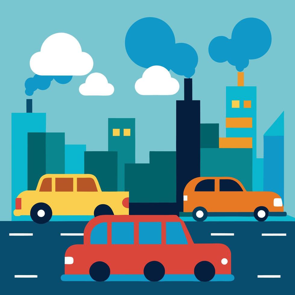 City streets filled with cars during rush hour Car stuck in traffic jam on highway vector