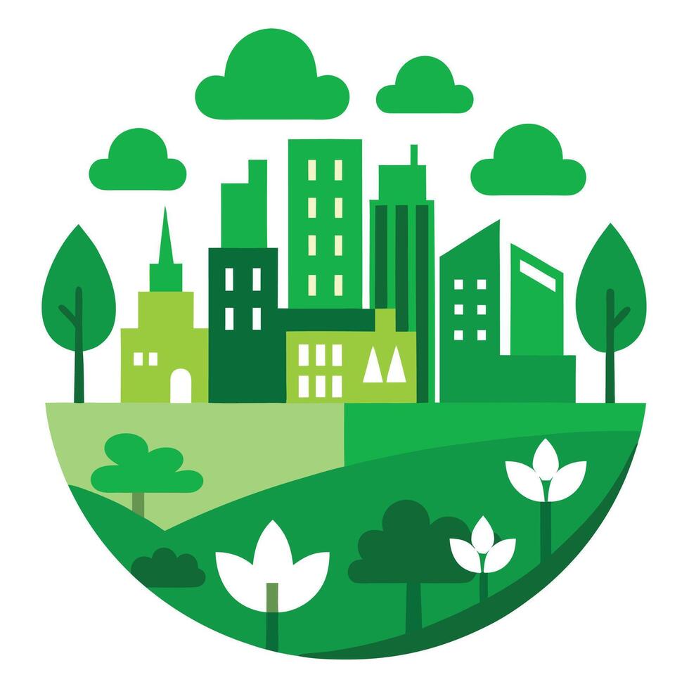 Creative green city of future design on a white background vector