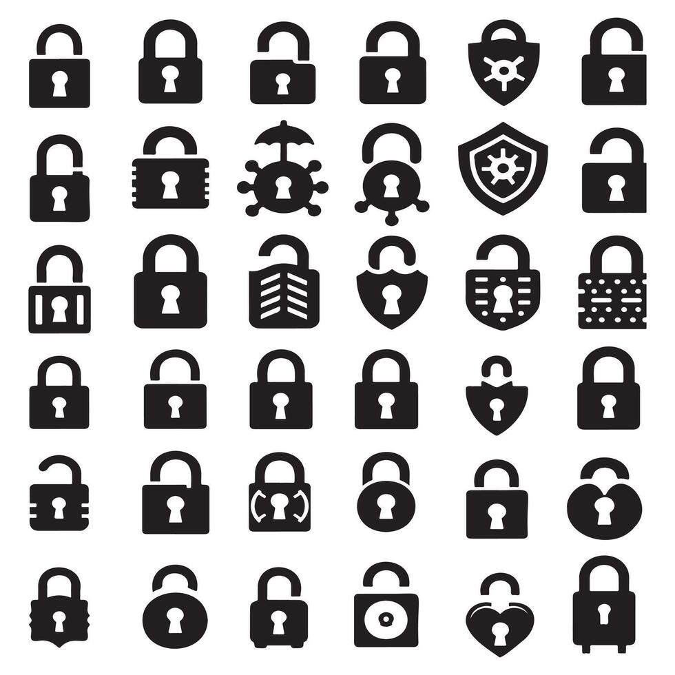 Creative set of an lock silhouette design on a white background vector