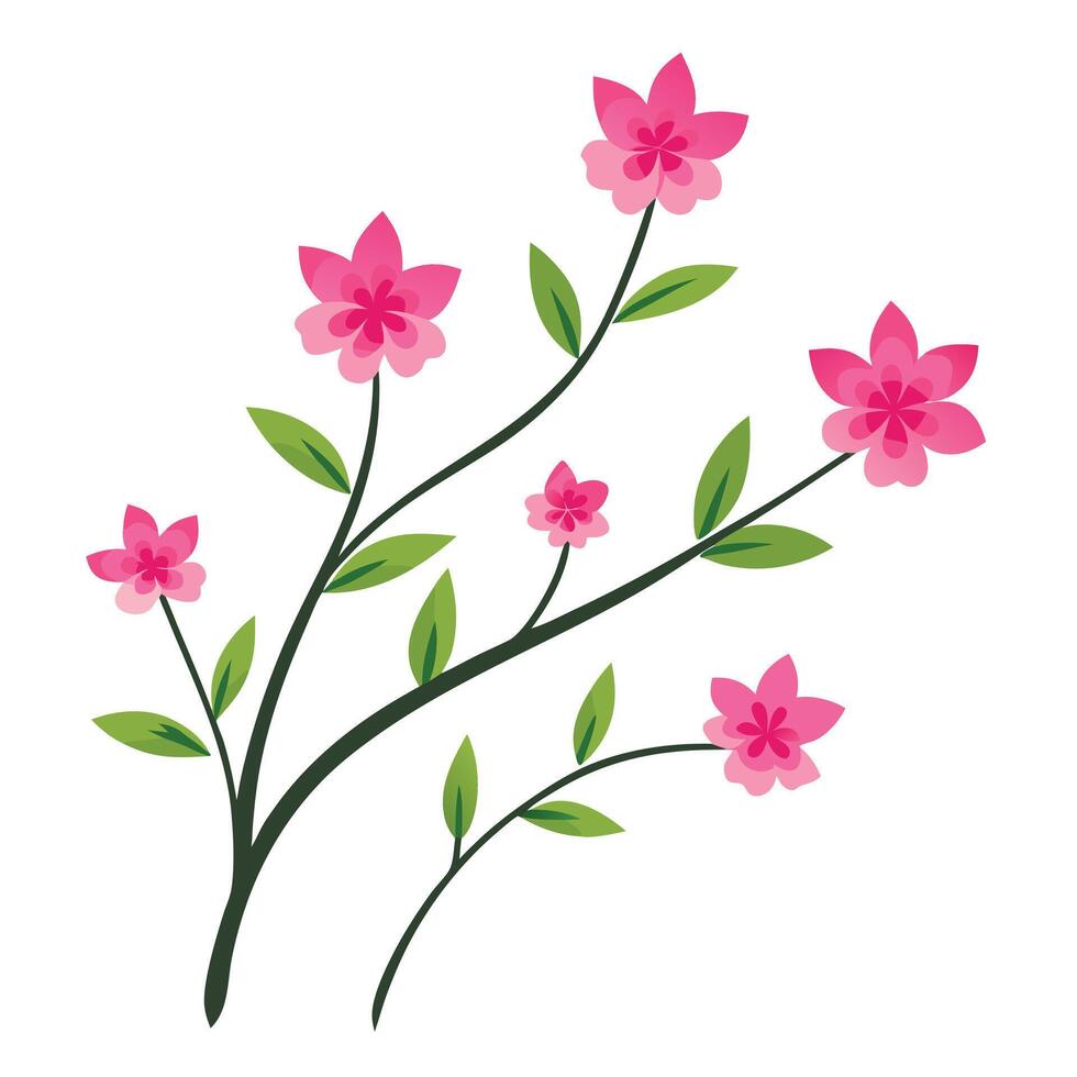 A branch with pink flowers and green leaves vector