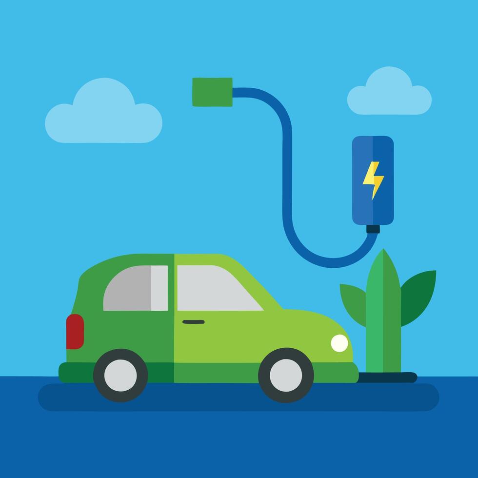 illustration of vehicle charging at electric charging station in city on a white background vector