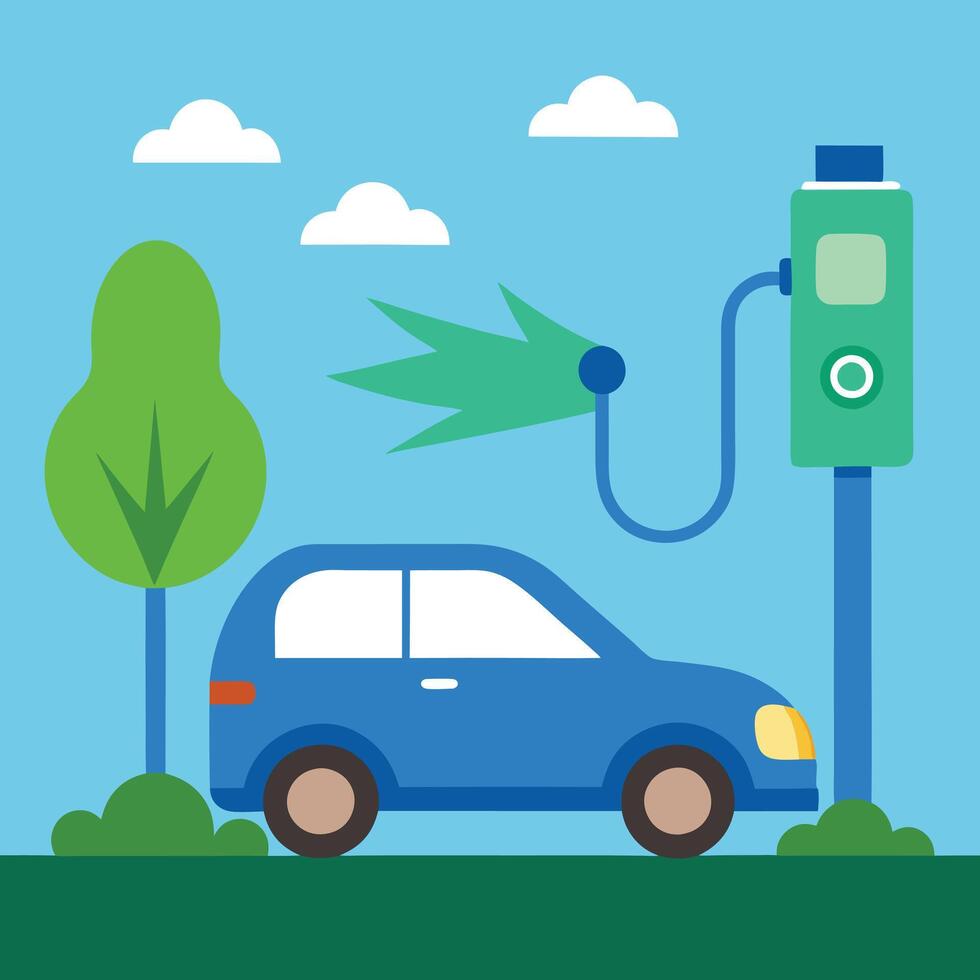 illustration of electric vehicle charging station on a white background vector