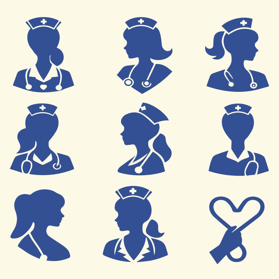 Creative Set Of A Doctor and nurse silhouette icon Design on a white background vector