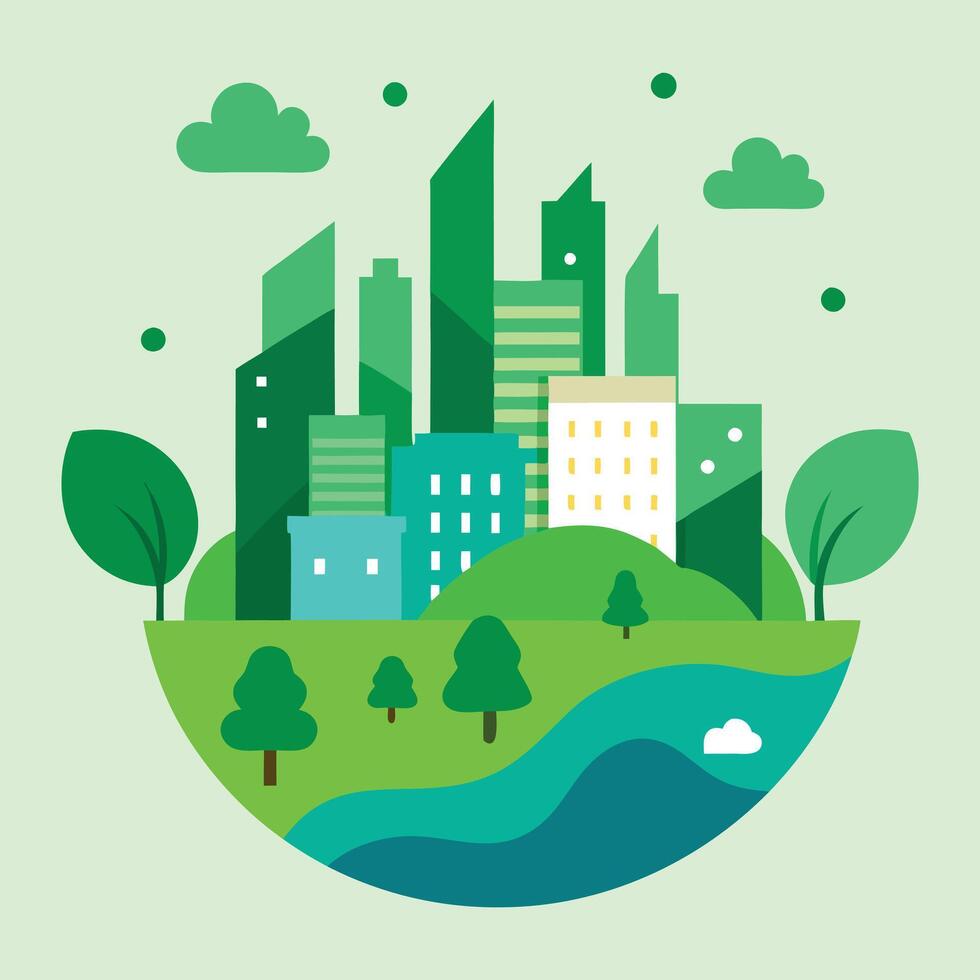Green city building illustration design on a white background vector