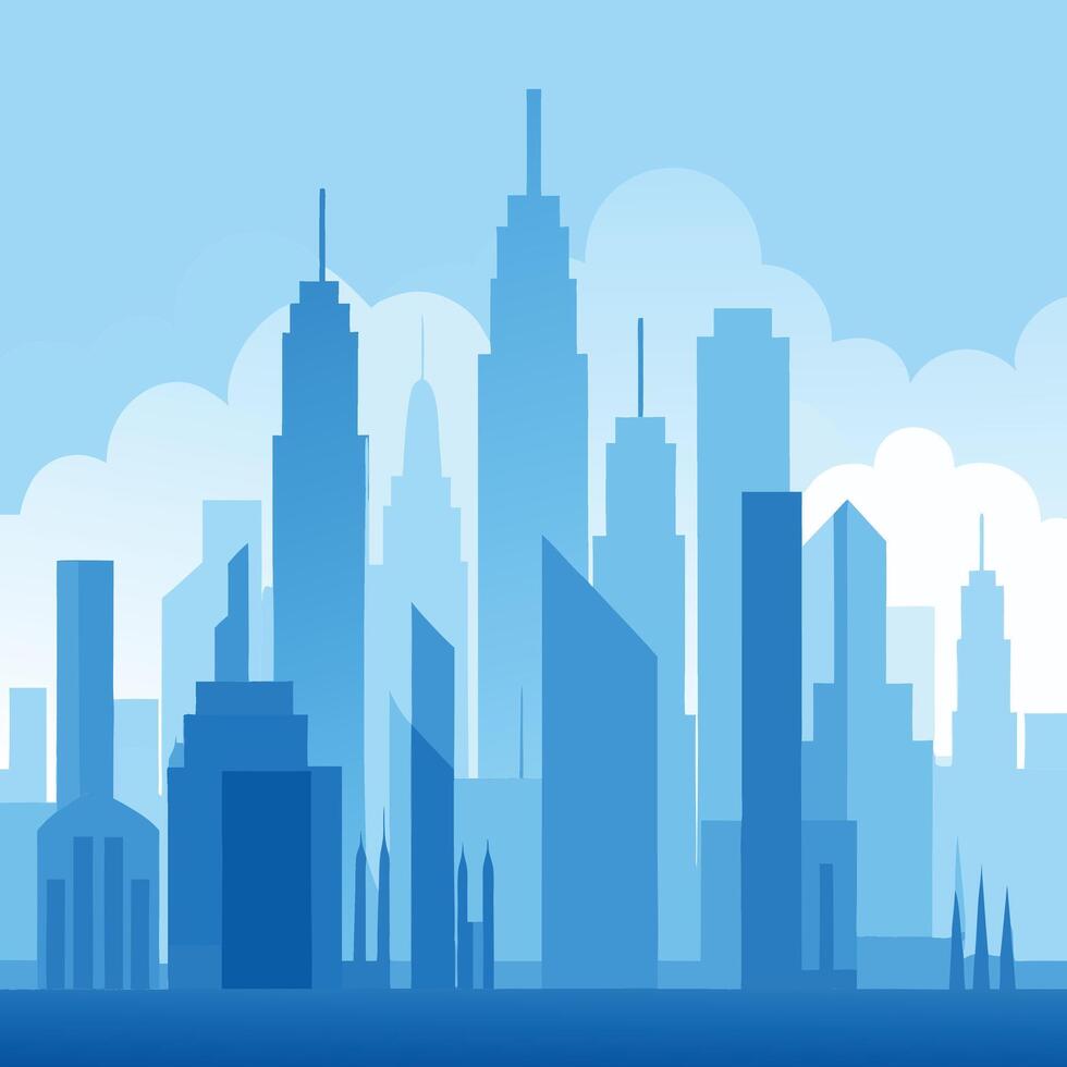 Abstract Modern City Skyline with foggy city on a white background vector