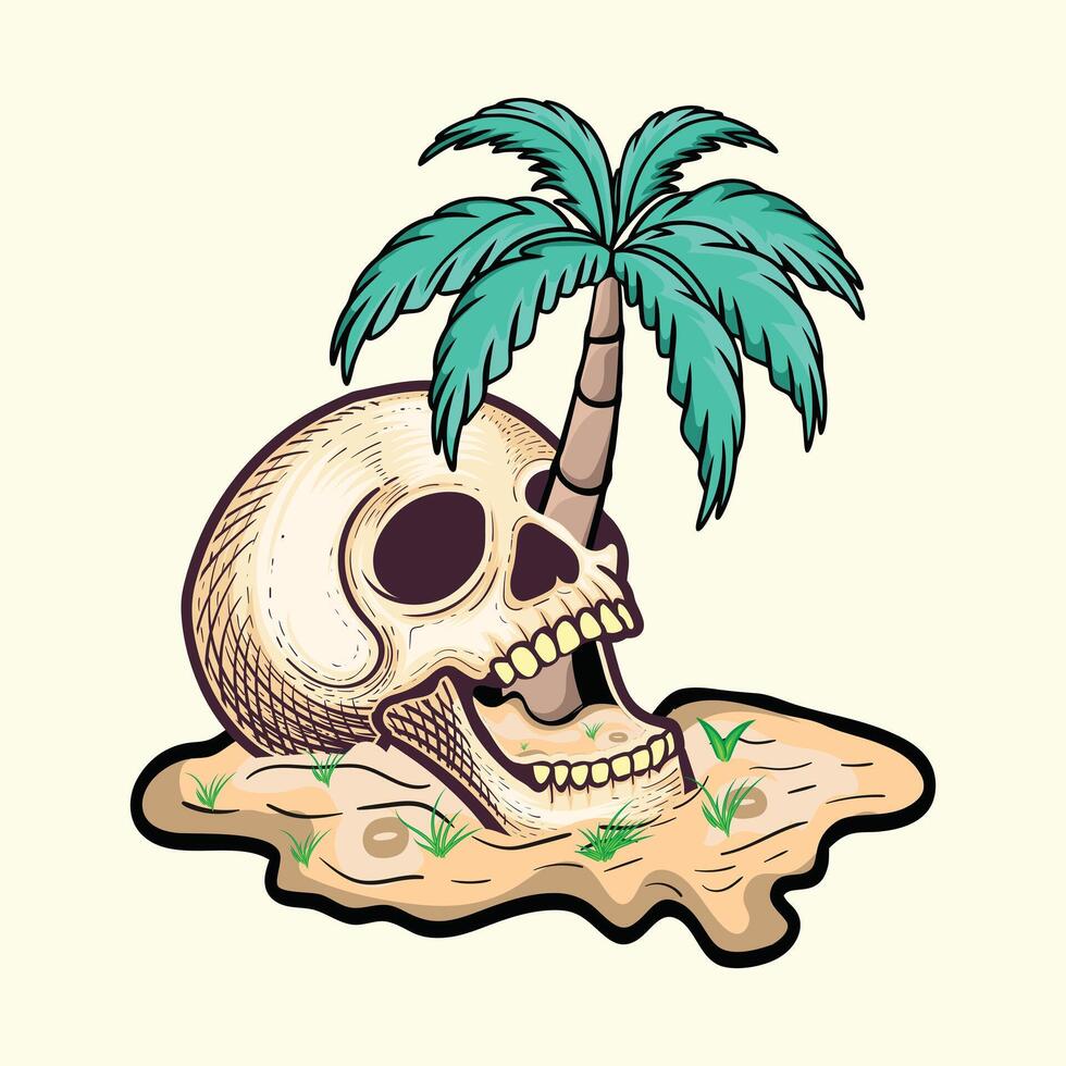 Summer danger looking skull with tree vintage design vector