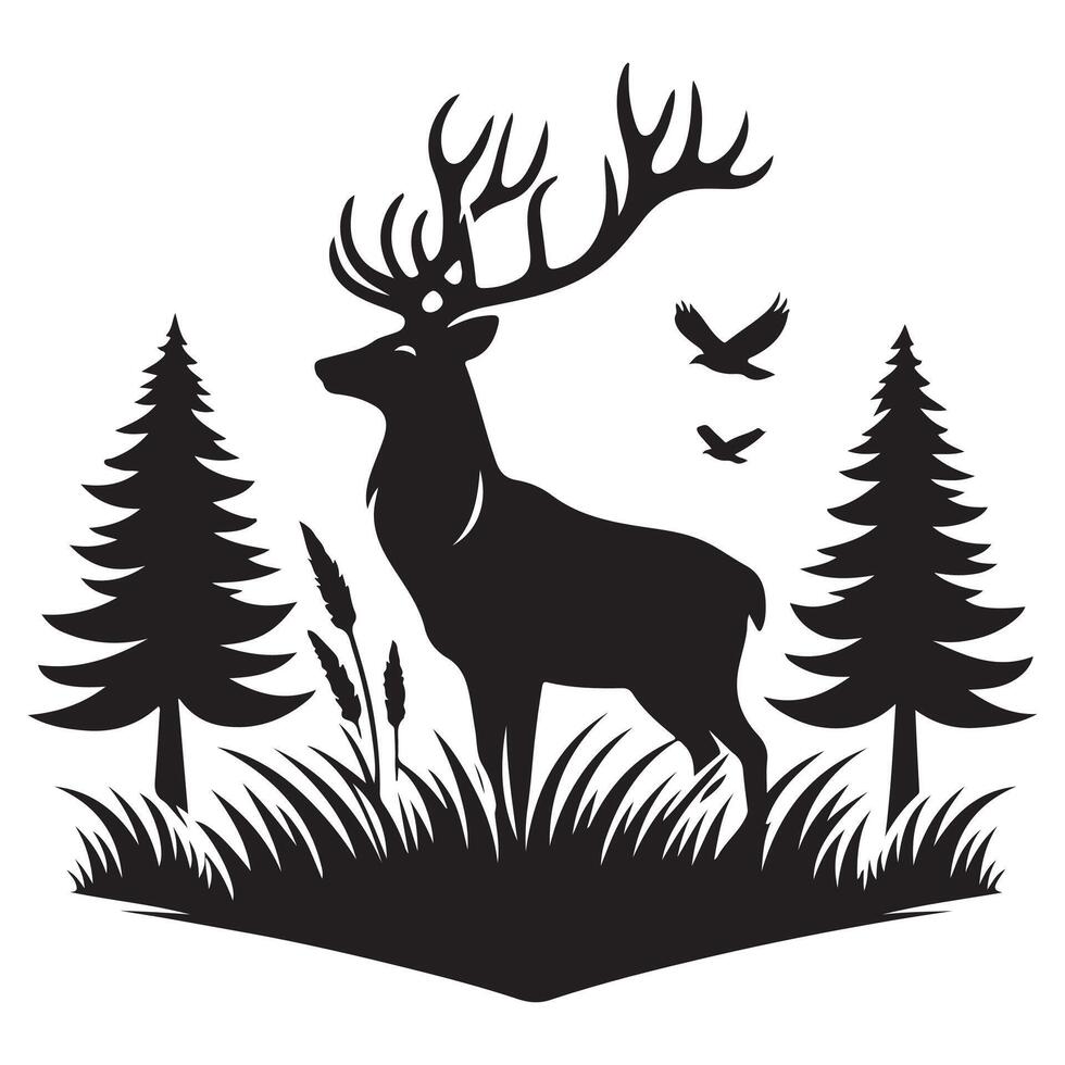 Silhouette forest deer art vector