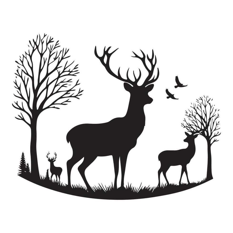 Deer Silhouette Illustration in forest vector