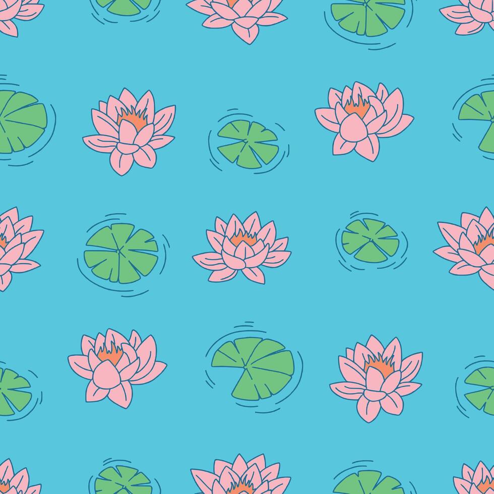 Water Lily Lotus Seamless Pattern illustration Design vector