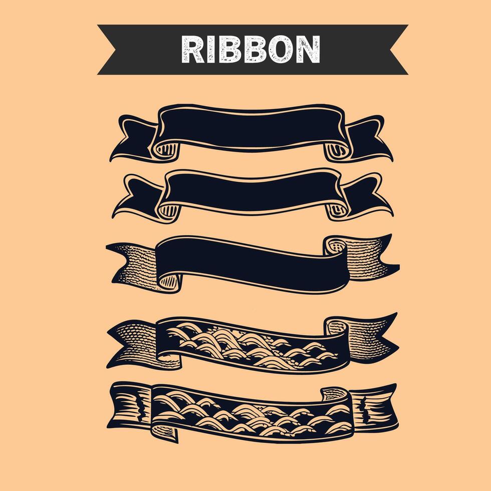 Floral Engraved Vintage Ribbon Set Romantic and Soft Look vector