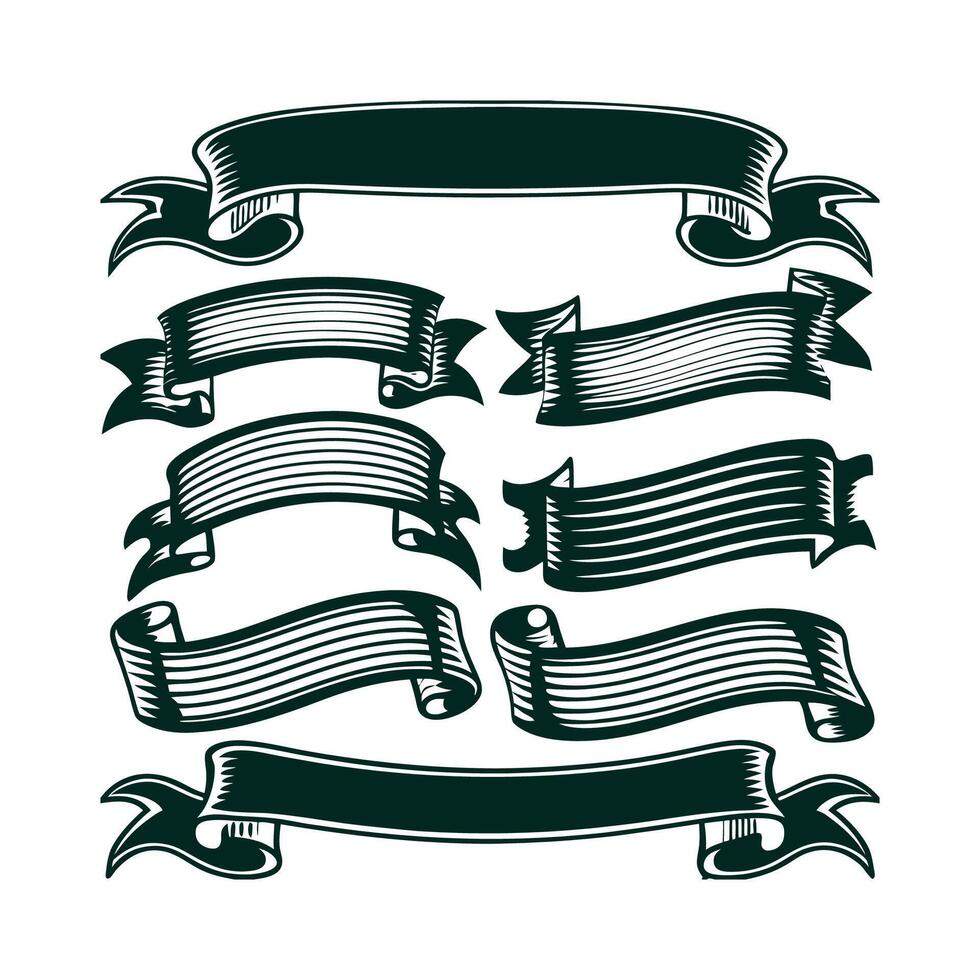 Classic Wavy Vintage Ribbon Collection Retro Flowing Design vector