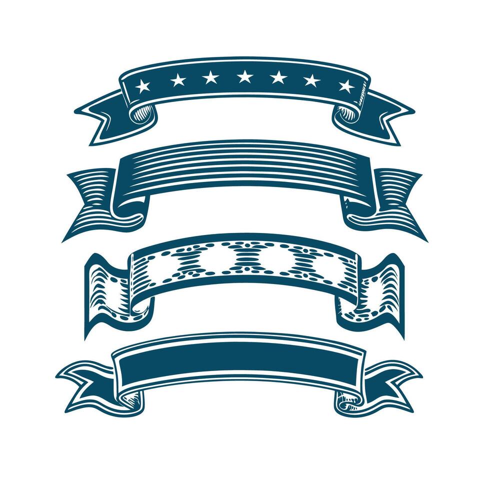 Thin Engraved Line Vintage Ribbon Collection Minimalist and Elegant vector