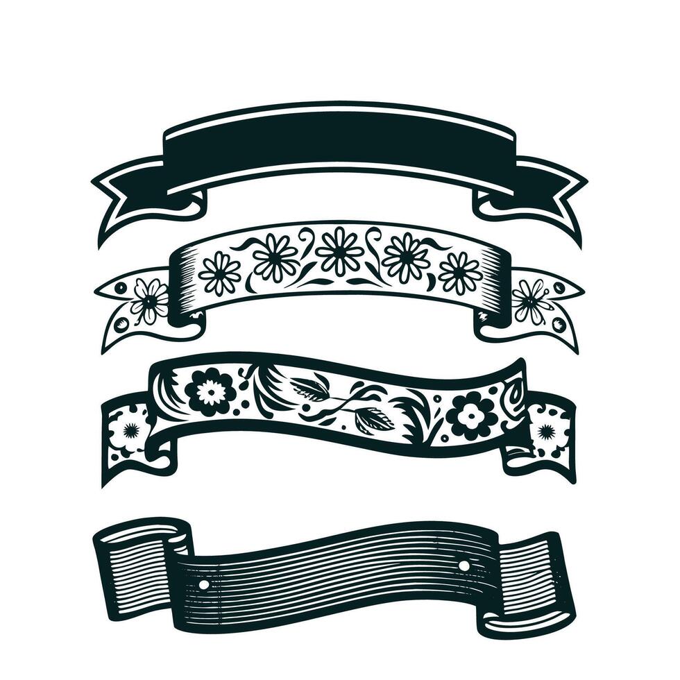Floral Vintage Ribbon Set Romantic and Aesthetic Design vector