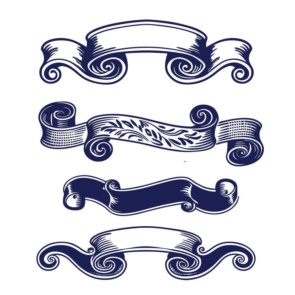 Engraved Victorian Style Ribbon Set Elegant and Premium Design vector