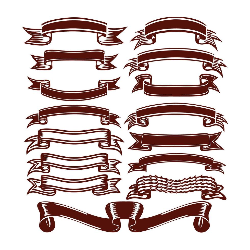 Thin and Curvy Vintage Ribbon Set Delicate and Artistic vector