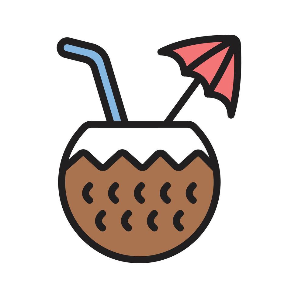 Tropical coconut drink with an umbrella, symbolizing vacation vibes. vector