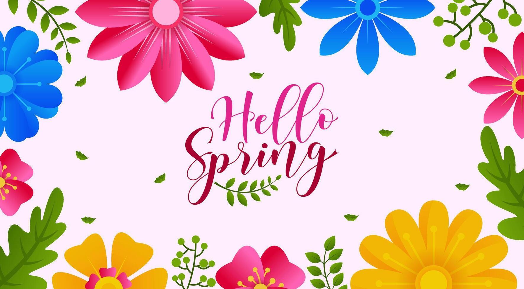 hello spring background with flowers and leaves for banner background vector
