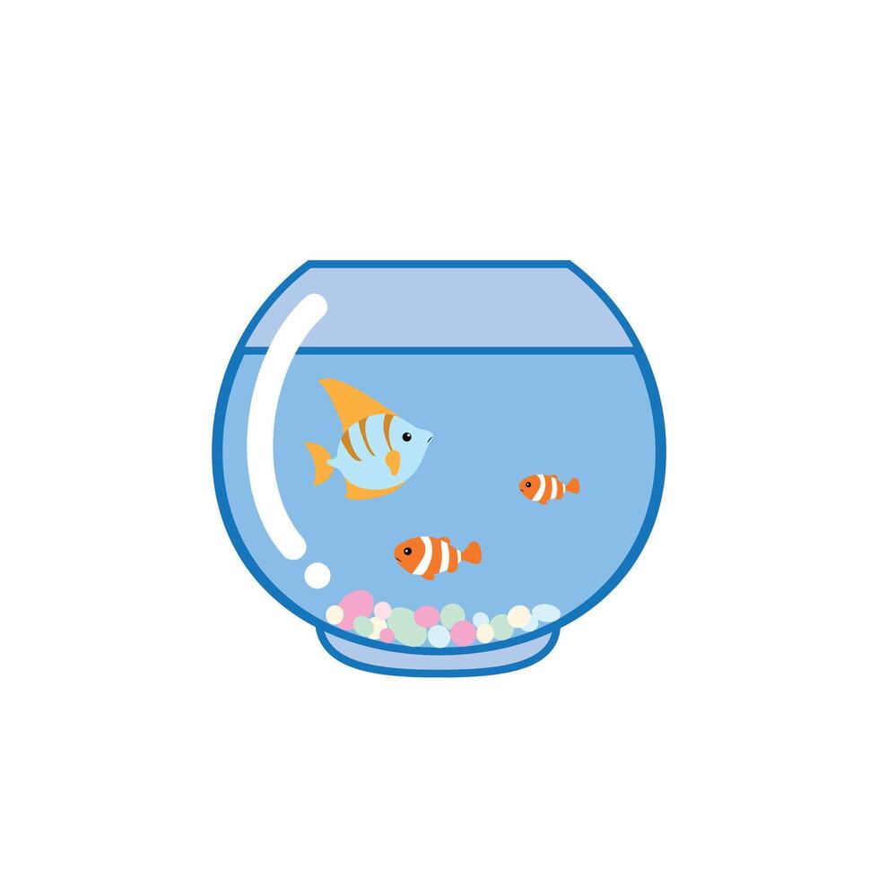 Aquarium fish bowl with fish on white background. vector